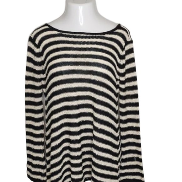 Lovemarks Black and White Striped Swing Tunic Sweater Large - Picture 1 of 7